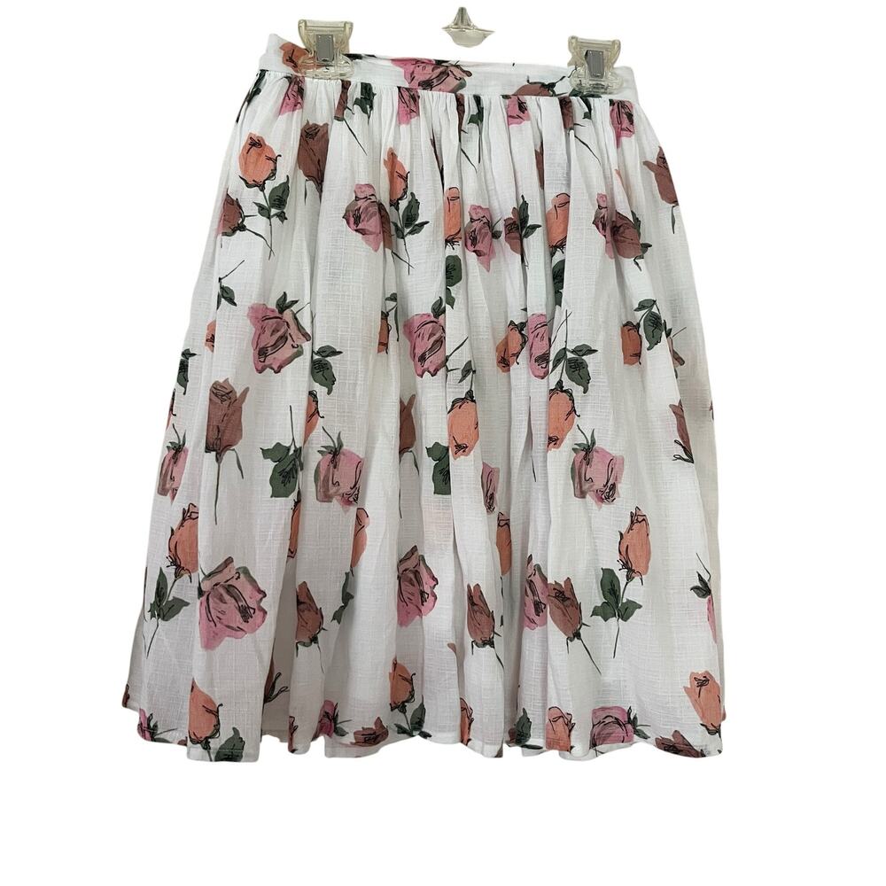Morley Girls Cottagecore Romantic Rose Floral Cotton Voile Midi Skirt Sz 12